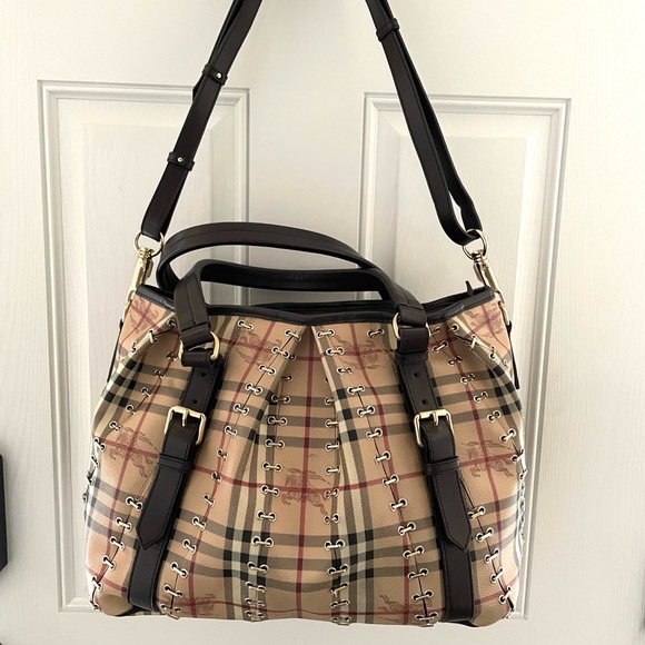 BURBERRY Haymarket Check Metal Stitch Lowry Shoulder Bag - Picture 1 of 15